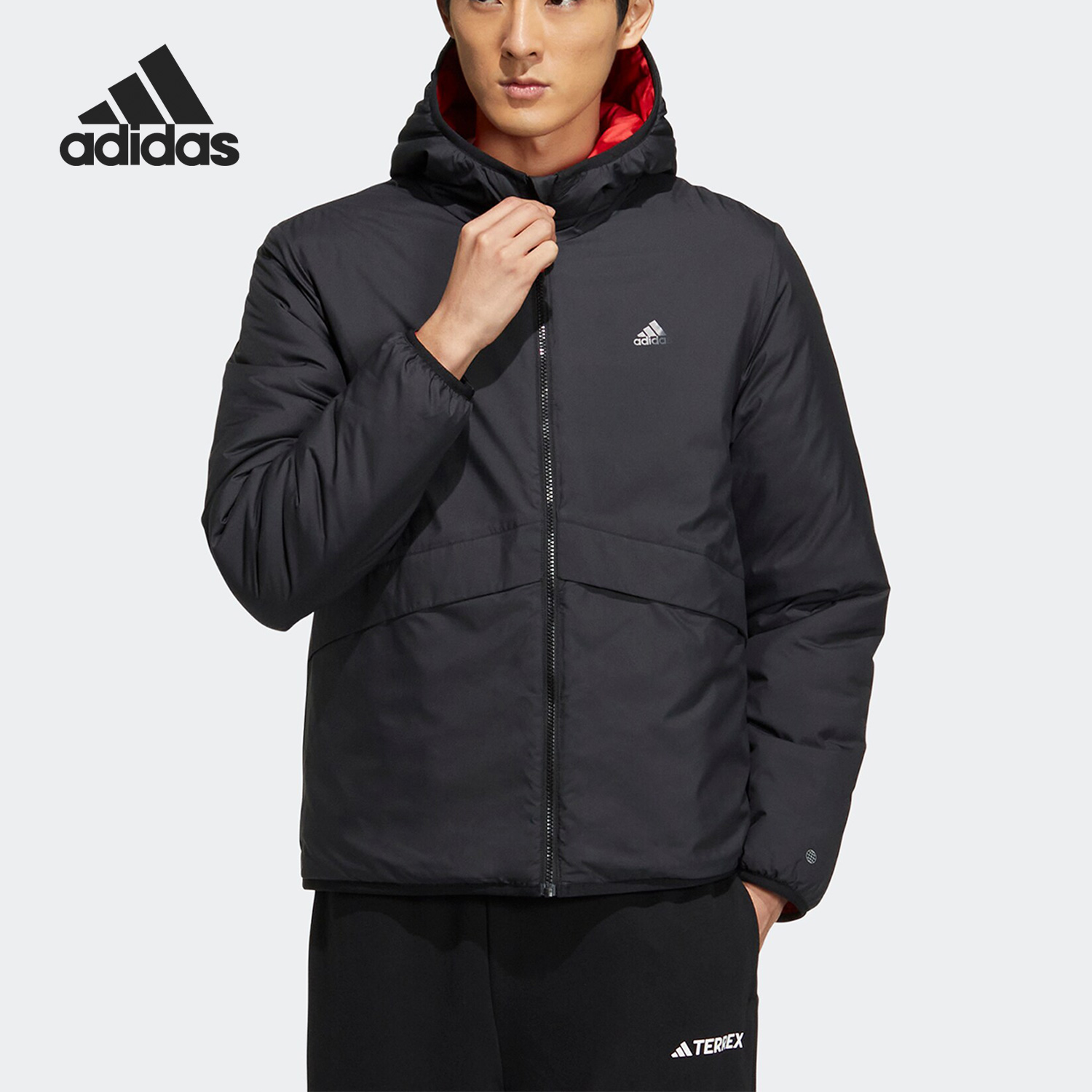Adidas/阿迪达斯 冬季男子保暖双面穿 连帽运费休闲棉服 HY7219