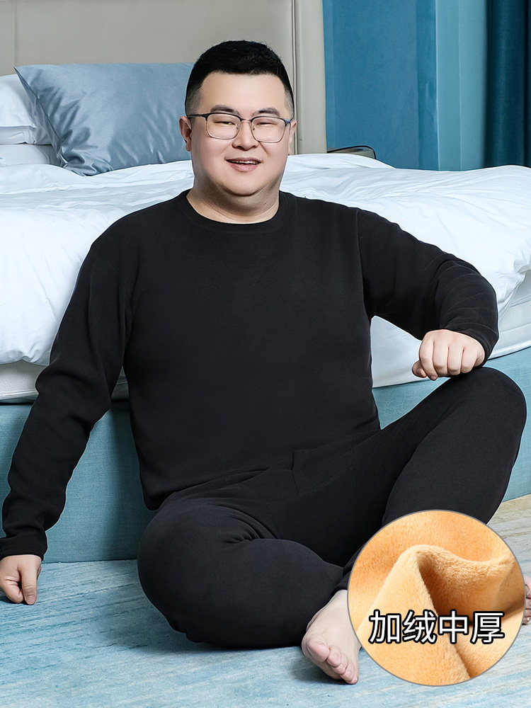 뚱뚱한 남자의 새로운 가을 겨울 가을 옷과 가을 바지에 뚱뚱한 특대 남자의 플러스 벨벳 두꺼운 보온 속옷 세트로 추운 겨울을 예방할 수 있습니다