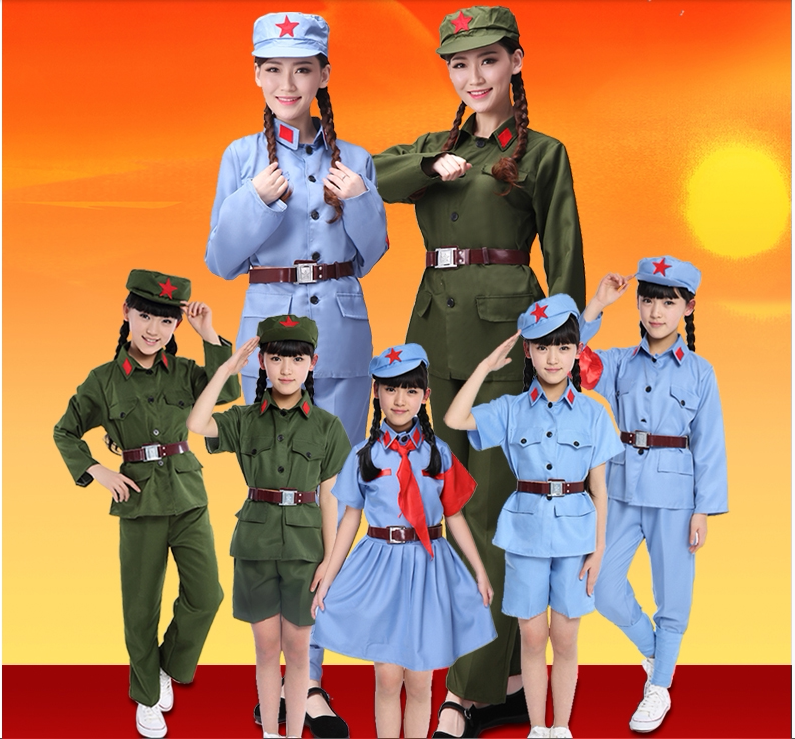 儿童小红军演出服八路军的衣服红卫兵女新四军红星闪闪军装表演服