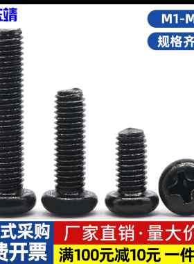 304不锈钢黑色半圆头十螺丝盘头十字螺丝精密螺钉M2M2.5M3M4M5M6