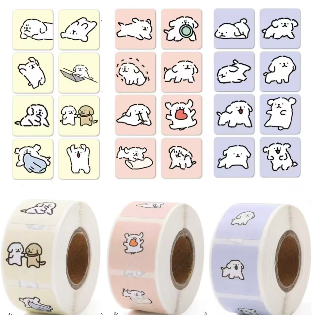 500贴/卷卡通方形封口贴不干胶标签小红书小狗 ins修勾贴纸贴画