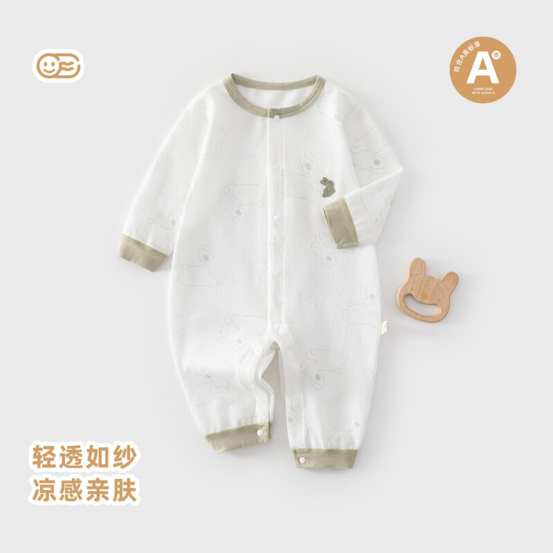 婴儿春夏季长袖连体衣超薄款哈衣空调服睡衣防晒外出衣服爬服透气