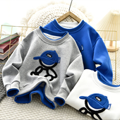 潮洋气炸街 韩版 男童卫衣春秋棉上衣2026新款 刺绣加绒冬中大儿童装