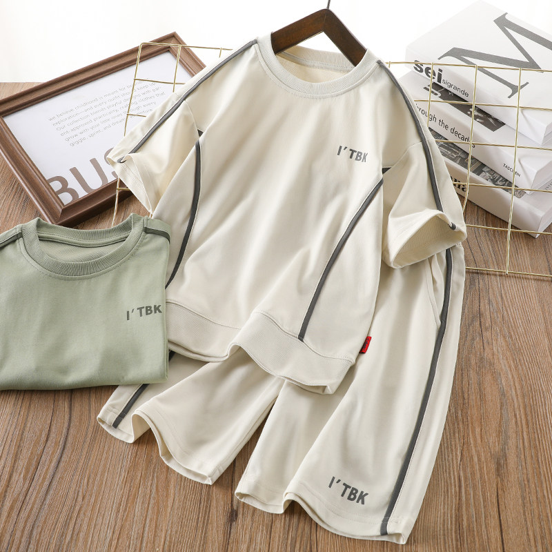 男童短袖套装夏款拼接韩版休闲速干拼接户外薄款透气运动服短裤