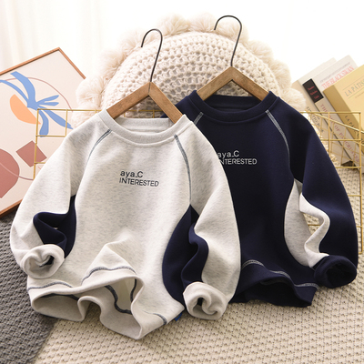 男童棉加绒拼接卫衣撞色运动秋冬