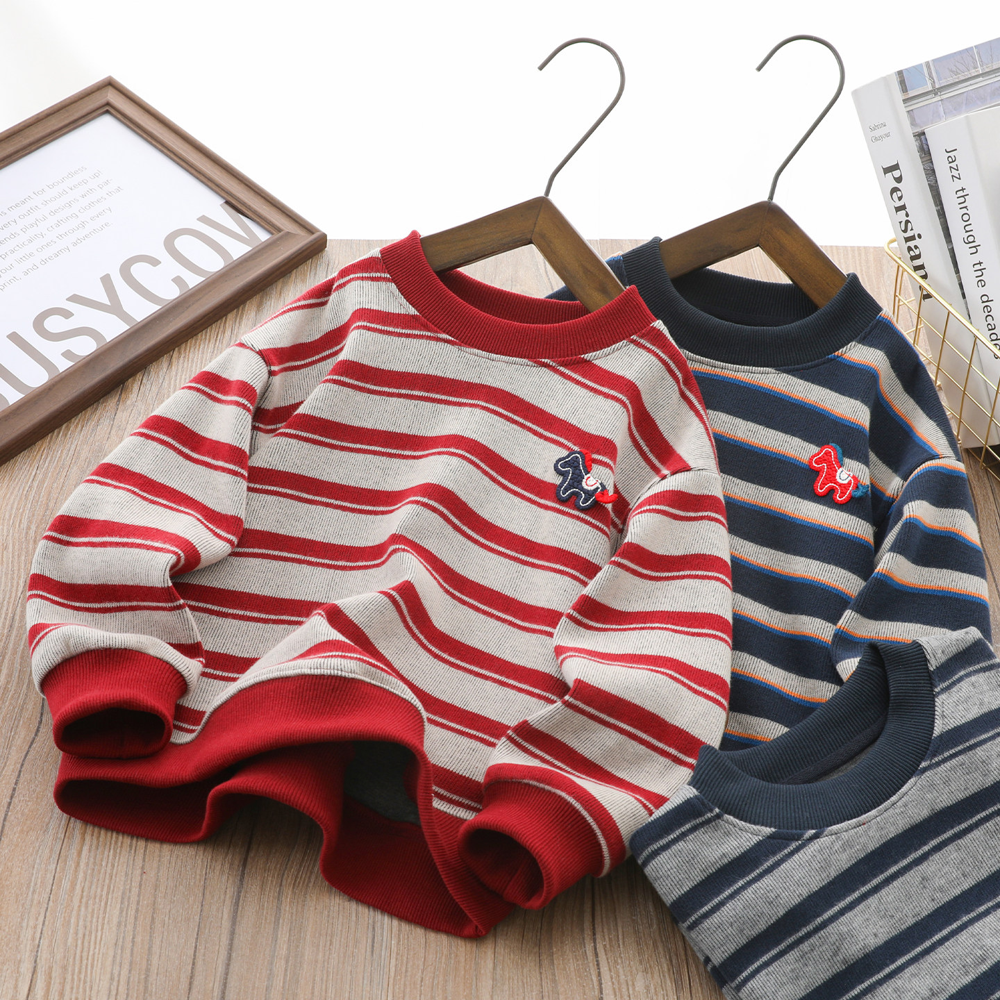 男童卫衣撞色条纹春秋新款韩版休闲中大童运动百搭男孩帅气上衣衫