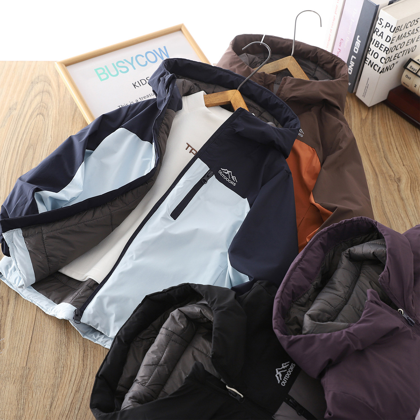 男童棉服儿童撞色连帽夹棉冲锋衣