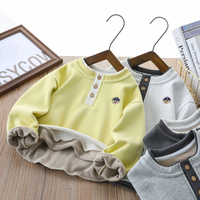 男童加绒卫衣保暖刺绣韩范假两件