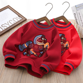 男童加绒红色卫衣马年彩绣拜年服新年冬季 中大儿童上衣 2026新款