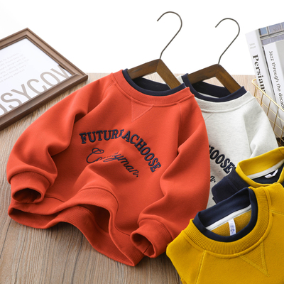 男童韩版加绒保暖刺绣假两件卫衣