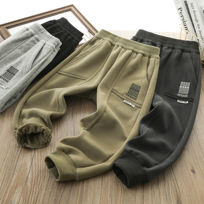 男童韩版刺绣运动加绒加厚长裤