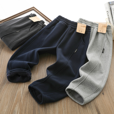 男童加绒裤子韩范拼接运动休闲