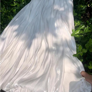 法式浪漫流光缎面花苞裙女春夏气质显瘦水母裙丝光裙高腰半身裙子