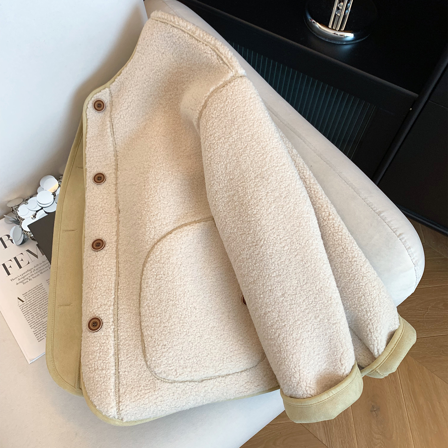 早春米色小香风摇粒绒短外套女冬休闲百搭加绒加厚高级感休闲大衣