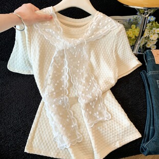 洋气短款 短袖 蕾丝披肩正肩时尚 夏季 miu系小个子上衣 t恤女2026新款