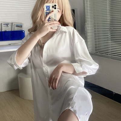 「夏树学姐」事后清晨的男友衬衫 睡衣透视露肩性感诱惑衬衣衬衣