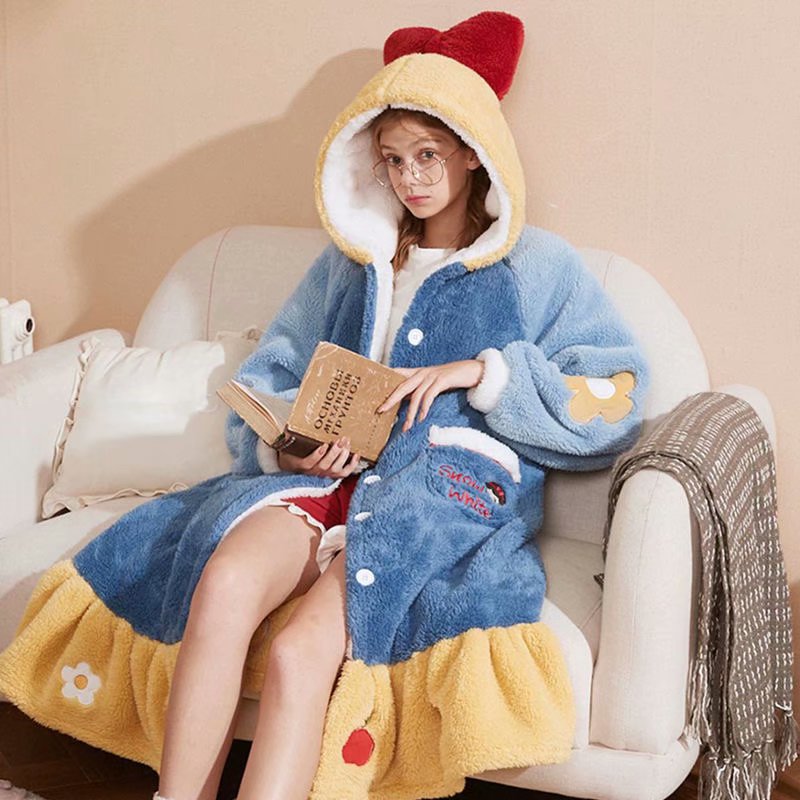 在逃公主加厚长款过膝睡袍珊瑚绒睡衣女冬季毛绒绒浴袍北极绒睡裙