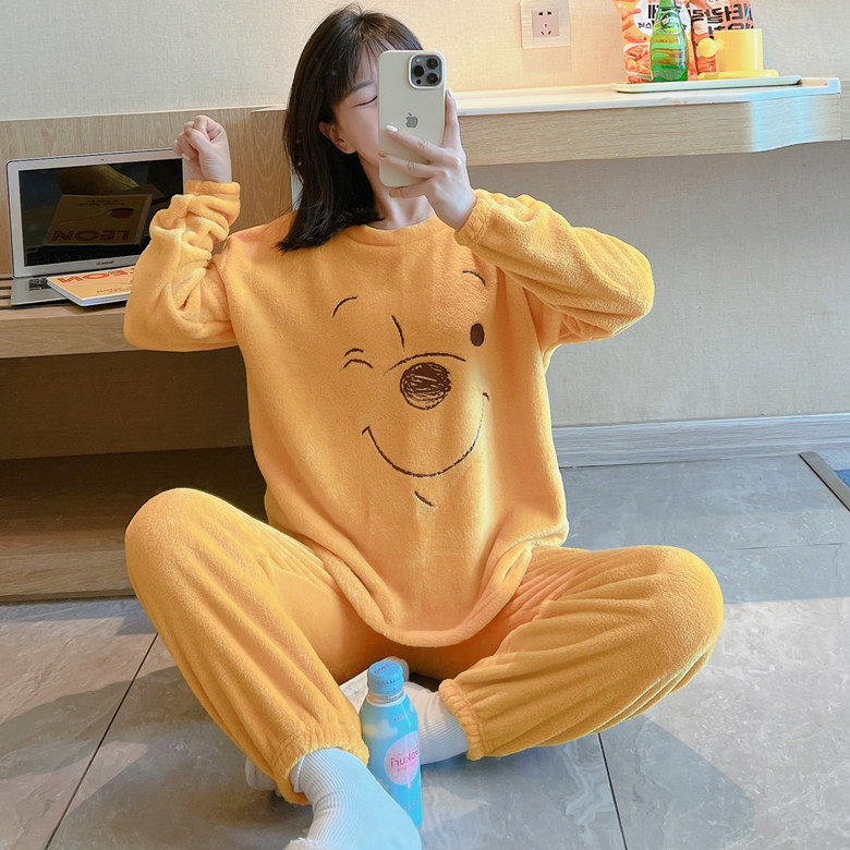 维尼熊睡衣法兰绒秋冬季