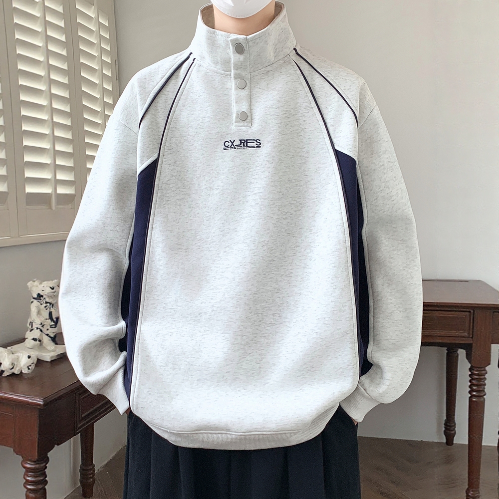 高端灰色立领卫衣外套男春秋季