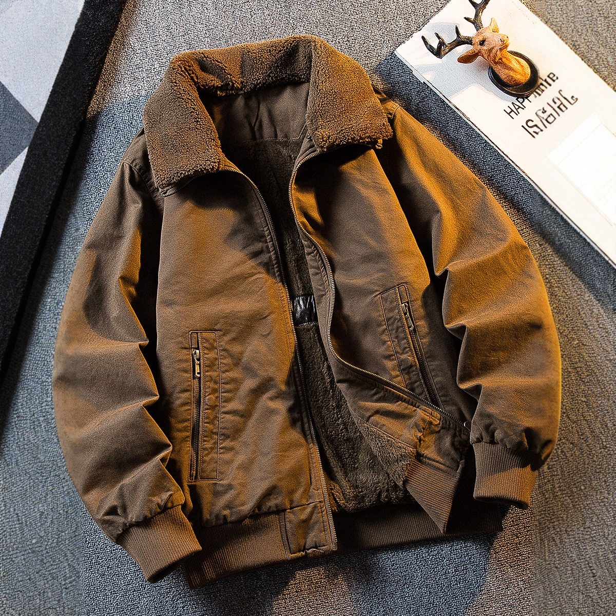 高端羊羔绒工装夹克外套男秋冬