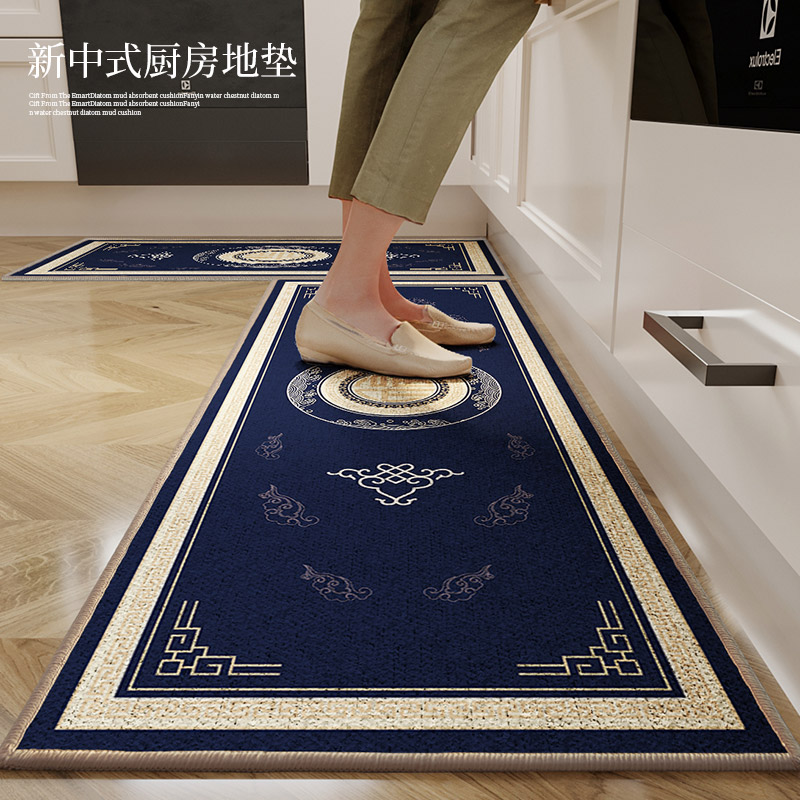 新中式厨房专用地垫家用长条耐脏吸水吸油脚垫防滑防水防油污地毯