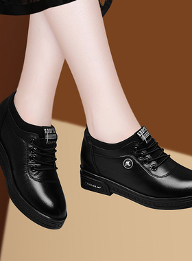 真皮单鞋女春秋新款时尚英伦风小皮鞋防水台防滑软底轻便休闲女鞋