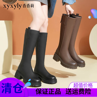香香莉2024冬季高筒加绒骑士靴厚底休闲学院风百搭女棉靴子M28225