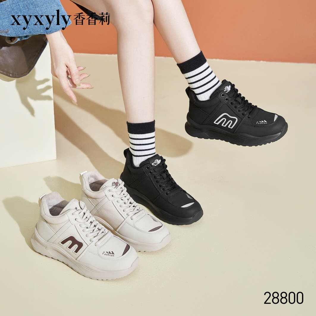 香香莉28800轻便休闲鞋系带圆头青年加绒百搭跑步运动鞋2024冬