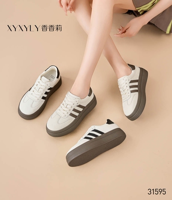 香香莉31595女鞋厚底系带小白鞋学生松糕底板鞋女休闲鞋2025春秋