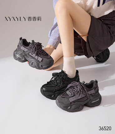 香香莉2026秋季女鞋36521系带厚底增高老爹鞋轻便透气女休闲鞋