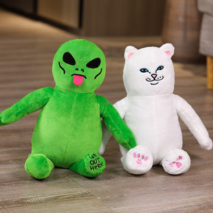 竖中指的猫外星人公仔猫咪公仔搞怪毛绒玩具布娃娃公仔圣诞节礼物