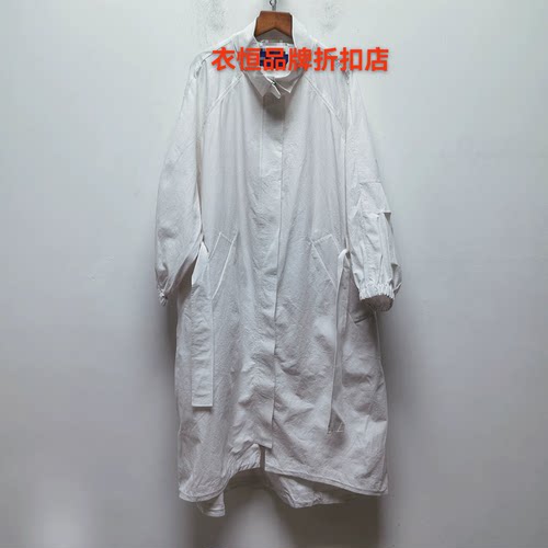 BO去标春装设计白色中长款宽松棉亚麻春秋风衣长袖外套女D035瑕疵