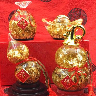 聚宝盆金箔水晶招财福袋葫芦