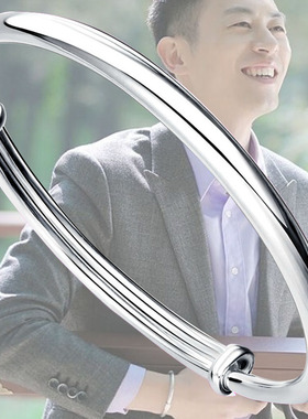 99足银 银手镯光面圆肚男女款银镯子赵小亮朱亚文同款手镯送女友