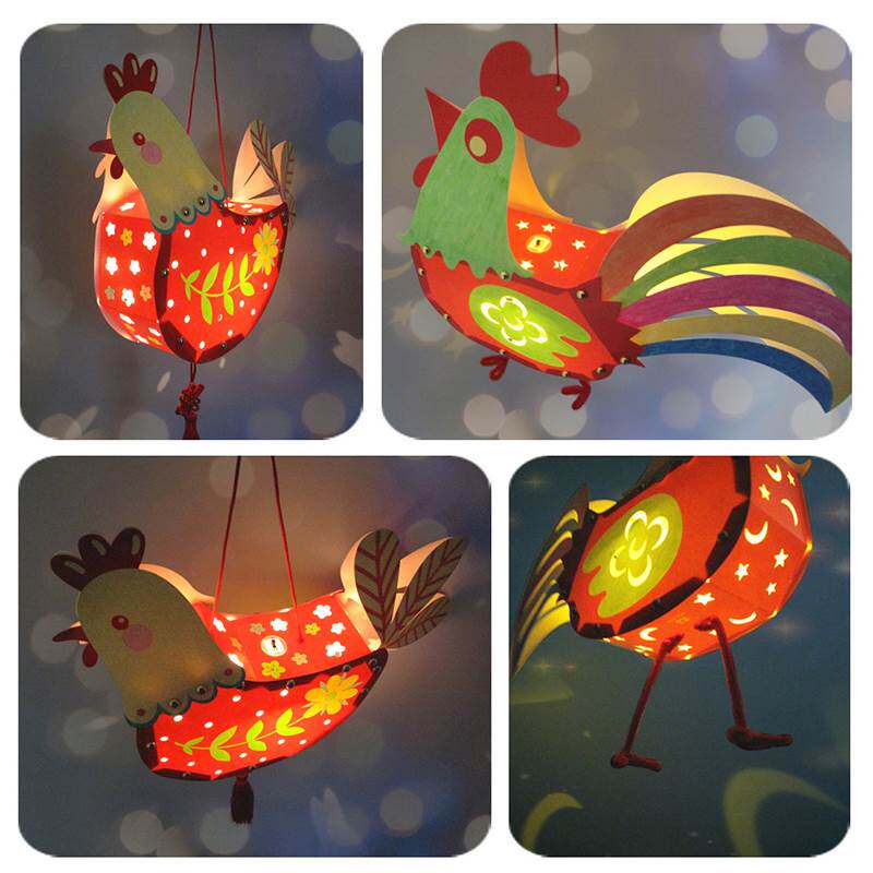 鸡灯笼手工diy制作材料包 中秋元宵节花灯幼儿园儿童卡通手提发光