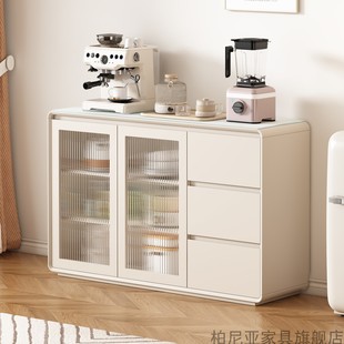 实木餐边柜靠墙一体储物柜家用客厅茶水柜收纳柜现代简约白色