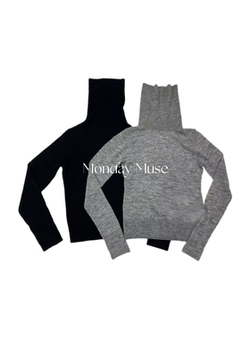 自有工厂/经典简约雾感羊驼毛混纺百搭气质修身螺纹堆堆领针织衫