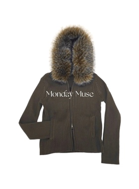 自有工厂/支持比对/连帽大毛领拉链毛衣外套2025秋冬新款开衫上衣