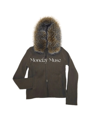 自有工厂/支持比对/连帽大毛领拉链毛衣外套2025秋冬新款开衫上衣