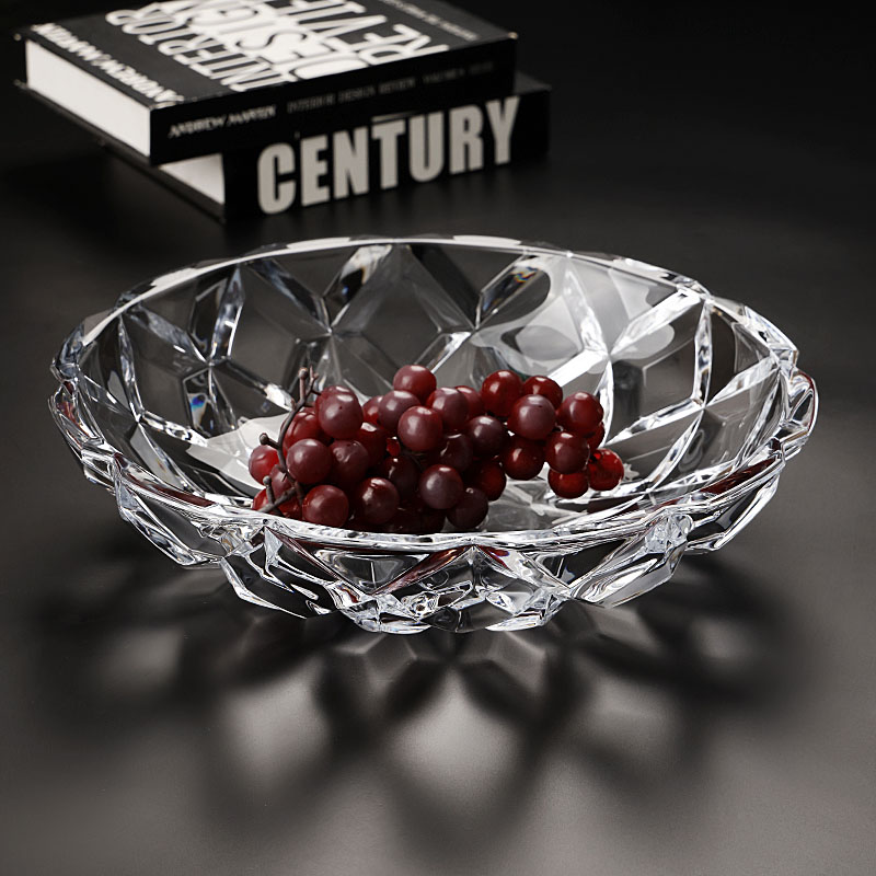 创意加厚水晶玻璃水果盘家用轻奢透明大号果盆客厅茶几零食干果盘