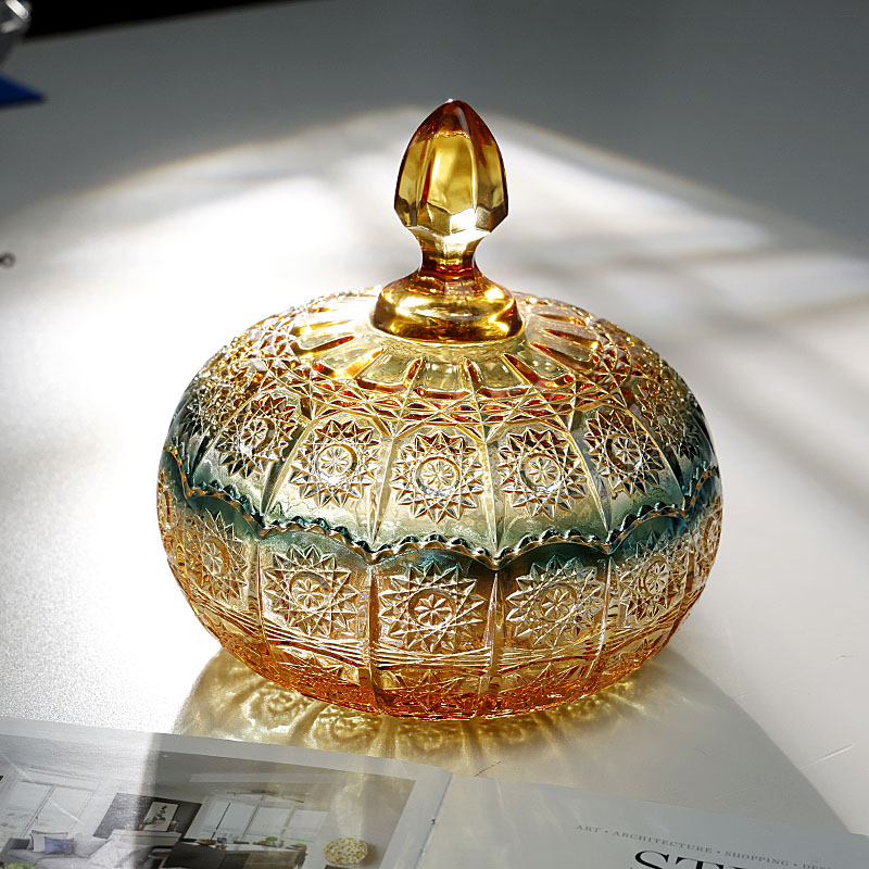 精致太阳花水晶玻璃糖缸干果零食糖果罐家用带盖子创意糖盒收纳罐