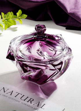 创意紫色水晶玻璃糖果罐加厚大储物罐摆件精致糖盒首饰零食收纳罐