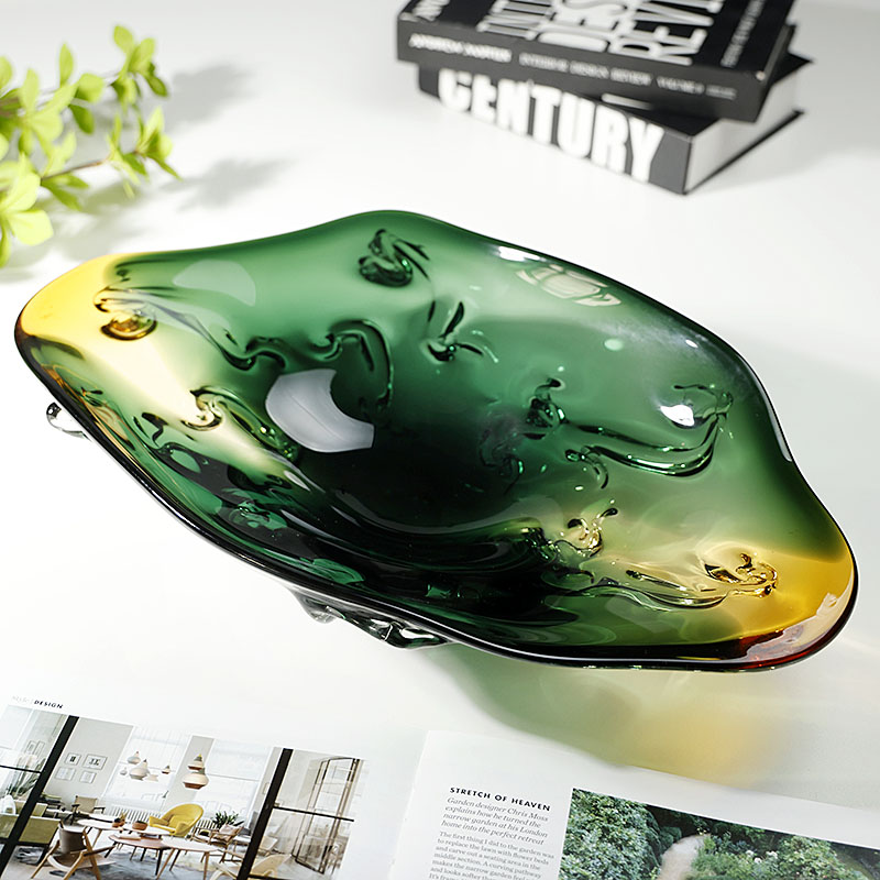 轻奢琉璃果盘不规则抽象家居客厅水果盘零食干果收纳装饰摆件