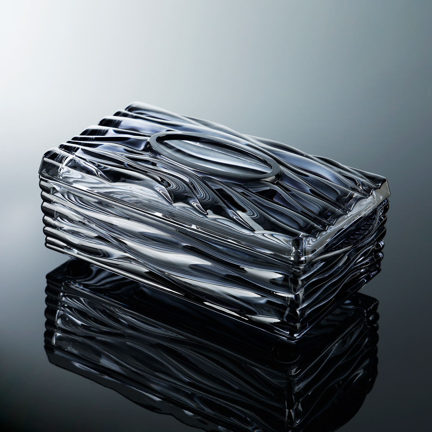 创意波浪纹灰色玻璃纸巾盒家用轻奢客厅办公室抽纸盒餐巾纸收纳盒