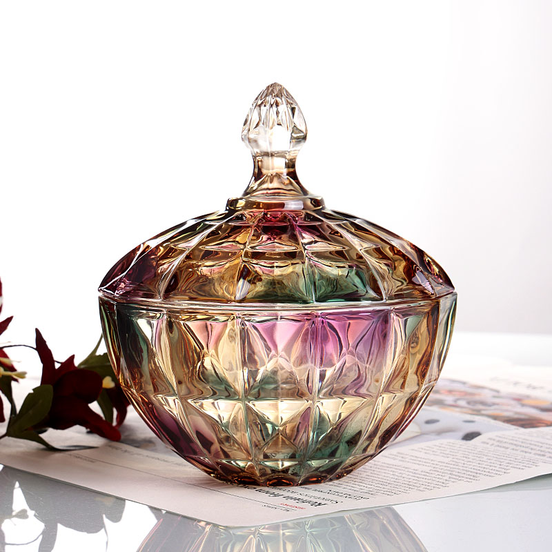 创意水晶玻璃糖果罐带盖糖缸高颜值收纳干果零食储物罐子轻奢摆件