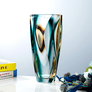 轻奢翡翠金水晶玻璃花瓶现代客厅玄关插花花器餐桌样板间装 饰摆件