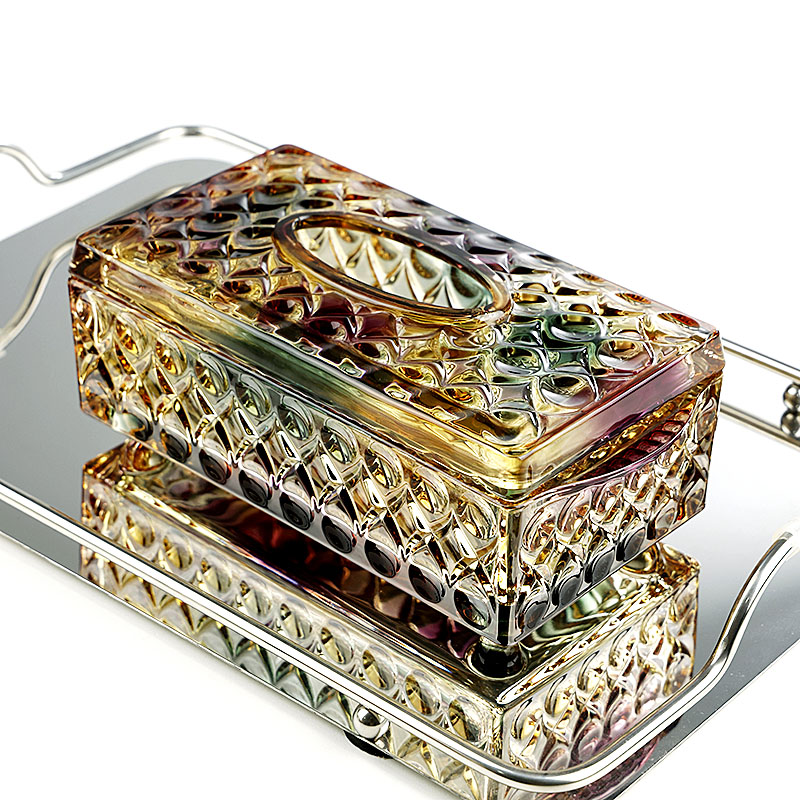 轻奢翡翠金玻璃抽纸盒客厅家用纸巾盒高颜值桌面餐巾纸收纳盒摆件