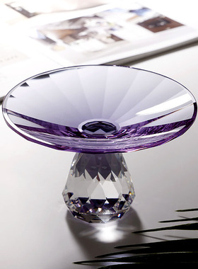 紫色轻奢K9精致高脚水晶玻璃糖果盘家用客厅零食点心干果盘圆果碟