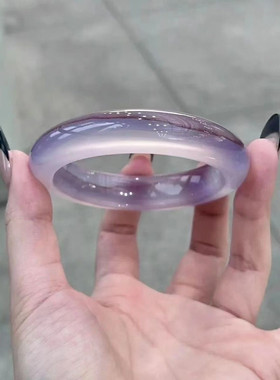天然缅甸纯种玻璃种琉璃烟紫色手镯高冰帝王紫罗兰色冰种紫气东来