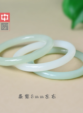 和田玉手镯白玉晴水粉青中圆条玉镯子 美人镯天然a货女款玉手饰